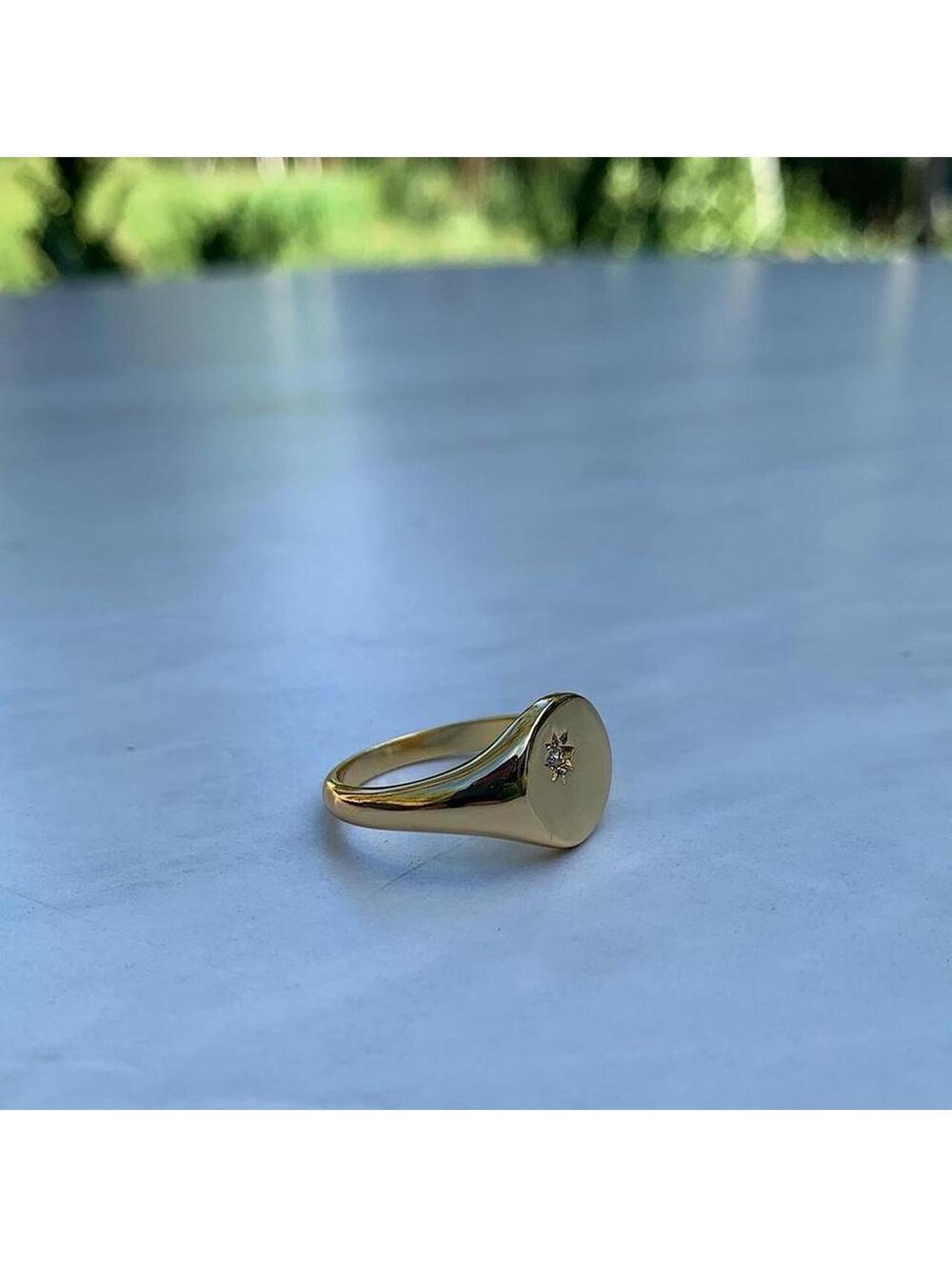Gold onyx ring with rhinestone diamond. Stainless steel - Picture 5 of 8